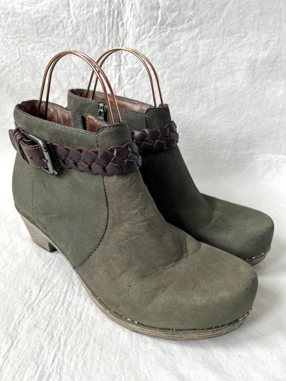 Dansko boots olive green brown leather Michelle EU 42 11.5 12 short ankle clog